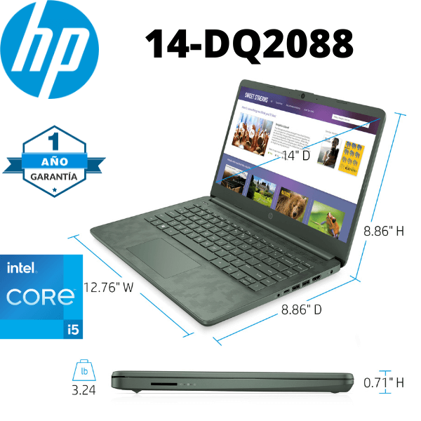 PORTATIL HP 14-DQ2088 CORE i5-1135G7 2,4 GHz 8GB RAM 256GB SSD 14 "(1366 x 768) ASPEN GREEN 11va GENERACION - Imagen 2