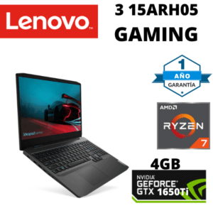 LAPTOP LENOVO 3 15ARH05 GAMING AMD RYZEN 7 4800H 2.9GHz 8GB RAM 1TB + 512GB SSD 15.6 “(1920×1080) 120Hz TARJETA GRAFICO 4GB NVIDIA GTX 1650Ti PHANTOM BLACK